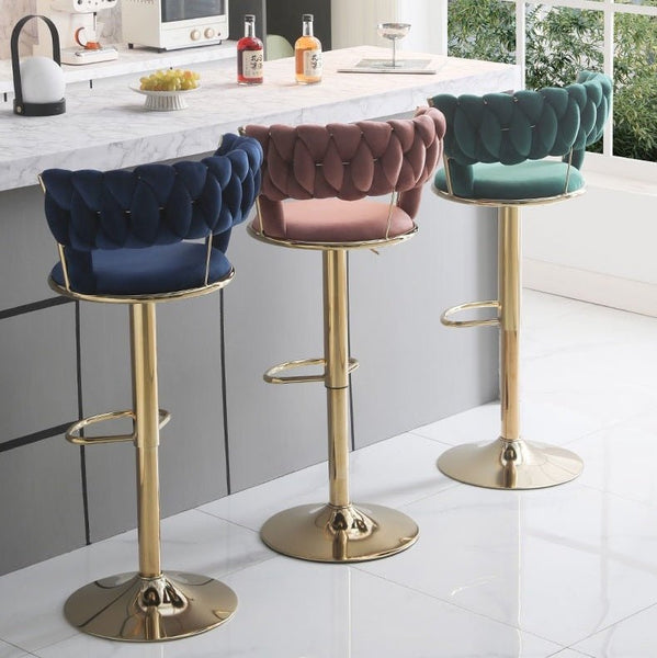 Serenita Red Bean Brown Velvet Kitchen Breakfast Bar Stools Counter Height X2 Benches Bar Stools