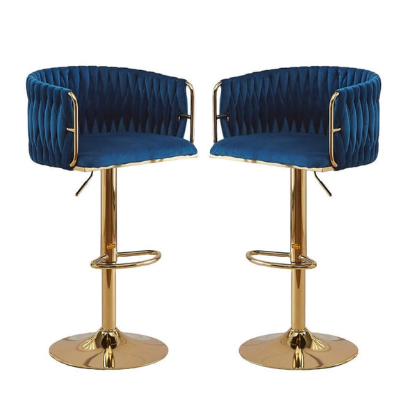 Height Blue Velvet Swivel Bar Stool With Golden Round Base Benches Bar Stools