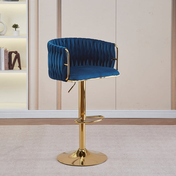 Height Blue Velvet Swivel Bar Stool With Golden Round Base Benches Bar Stools