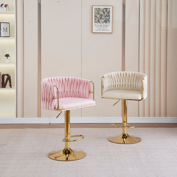 Height Blue Velvet Swivel Bar Stool With Golden Round Base Benches Bar Stools