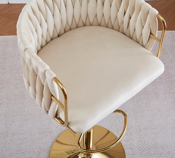 Height Blue Velvet Swivel Bar Stool With Golden Round Base Benches Bar Stools