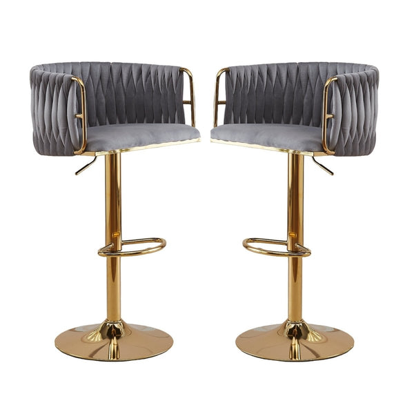 Height Blue Velvet Swivel Bar Stool With Golden Round Base Benches Bar Stools