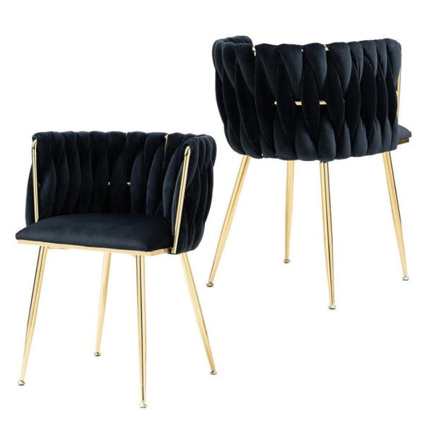 Serenita Black Velvet Hand Woven With Gold Legs (Set Of 2) Dining Chairs