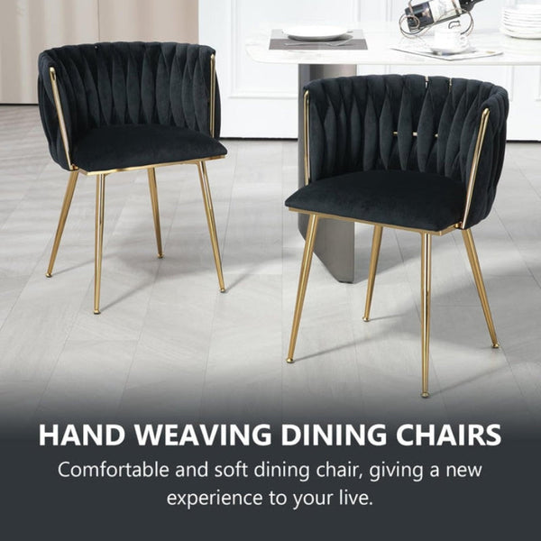 Serenita Black Velvet Hand Woven With Gold Legs (Set Of 2) Dining Chairs