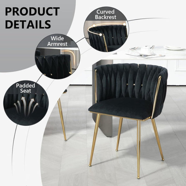 Serenita Black Velvet Hand Woven With Gold Legs (Set Of 2) Dining Chairs