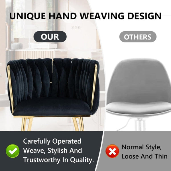 Serenita Black Velvet Hand Woven With Gold Legs (Set Of 2) Dining Chairs
