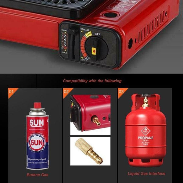 Gas Stove Burner Butane Bbq Camping Cooker With Non Stick Plate Black Fish Pan And Lid Camping Stoves