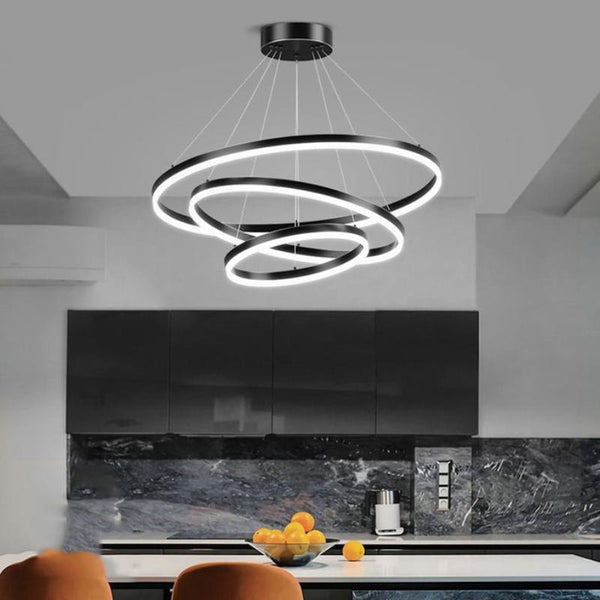 Black 3 Rings Minimalist Led Pendant Light Circular Chandelier Chandeliers & Ceiling Fixtures