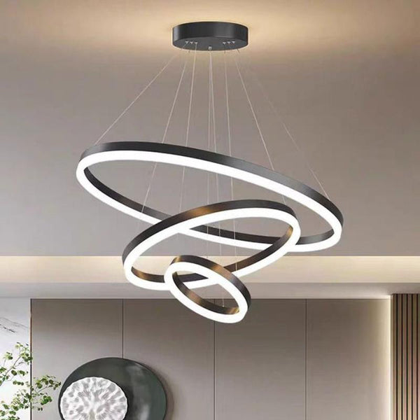 Black 3 Rings Minimalist Led Pendant Light Circular Chandelier Chandeliers & Ceiling Fixtures
