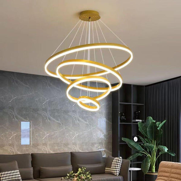 Gold 4 Rings Minimalist Led Pendant Light Circular Chandelier Chandeliers & Ceiling Fixtures