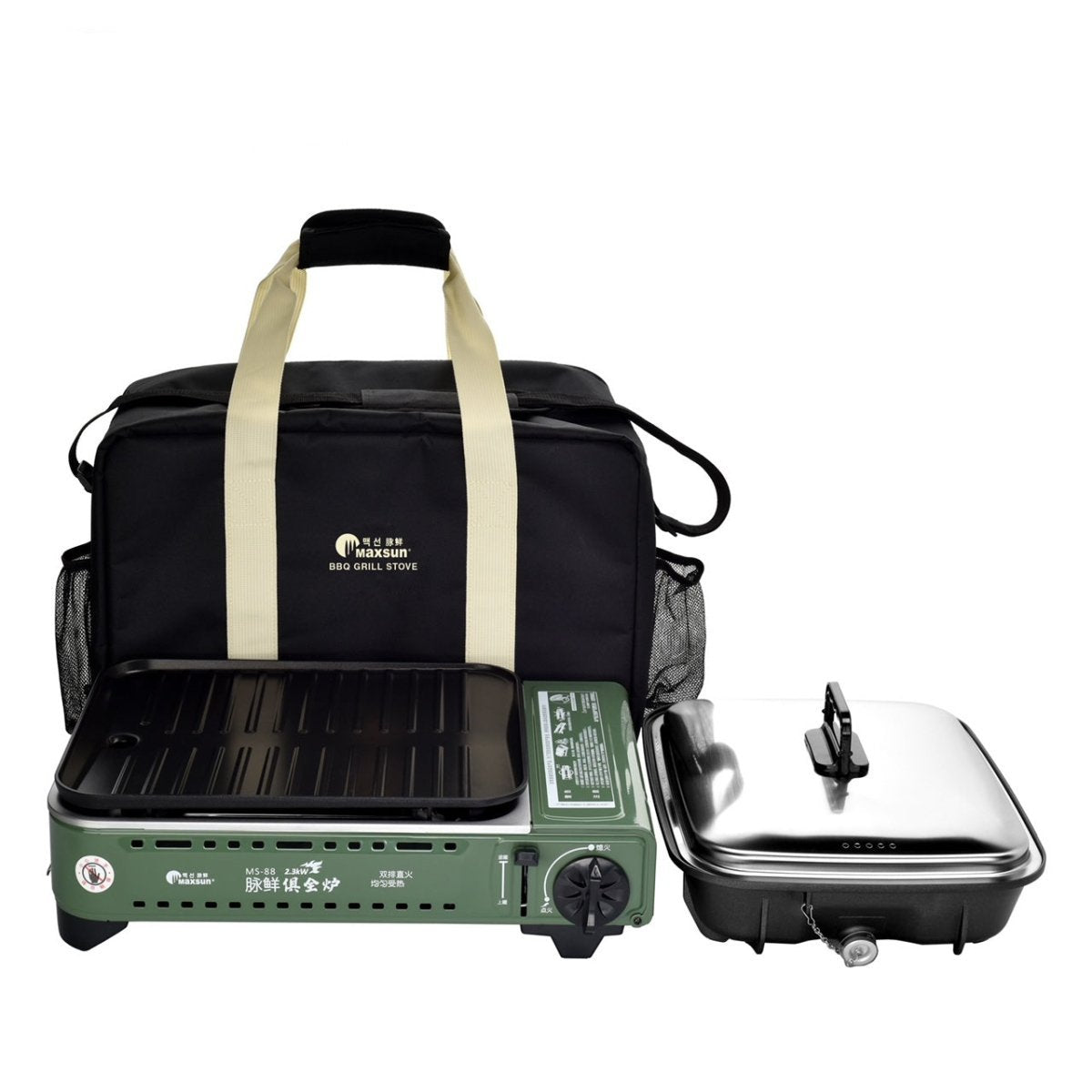 Gas Bbq Stove Pro Grill Plate Burner Butane Camping Cooker With Non Stick Pan And Lid Camping Stoves