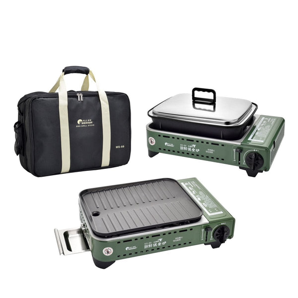 Gas Bbq Stove Pro Grill Plate Burner Butane Camping Cooker With Non Stick Pan And Lid Camping Stoves