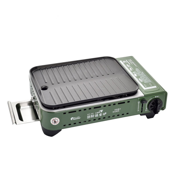 Gas Bbq Stove Pro Grill Plate Burner Butane Camping Cooker With Non Stick Pan And Lid Camping Stoves