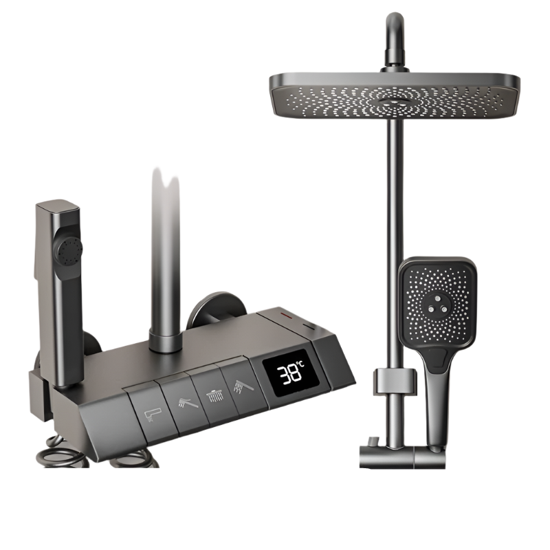 Geobella S31 Luxury Shower System Hot Cold Mixer Set Bathroom Thermostatic Spa Rainfall Tap Bathtub Wall Mount Led Digital Faucet Shower Heads & Combo