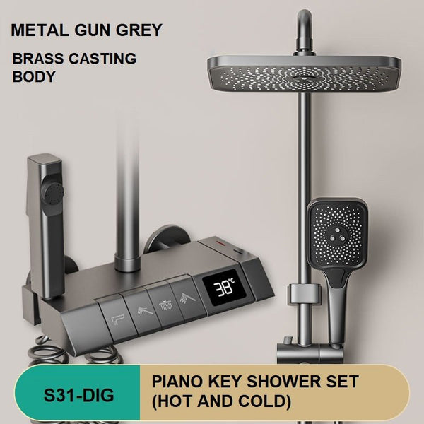 Geobella S31 Luxury Shower System Hot Cold Mixer Set Bathroom Thermostatic Spa Rainfall Tap Bathtub Wall Mount Led Digital Faucet Shower Heads & Combo