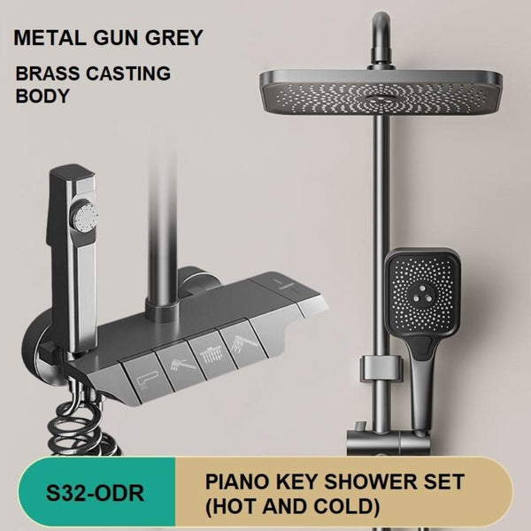 Geobella Luxury Shower System Hot Cold Mixer Set Bathroom Thermostatic Spa Rainfall Tap Bathtub Wall Mount Led Digital Faucet Shower Heads & Combos