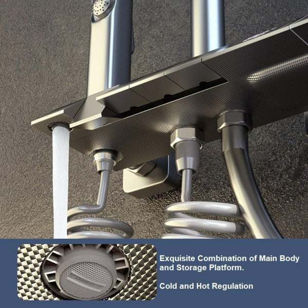 Geobella Luxury Shower System Hot Cold Mixer Set Bathroom Thermostatic Spa Rainfall Tap Bathtub Wall Mount Led Digital Faucet Shower Heads & Combos