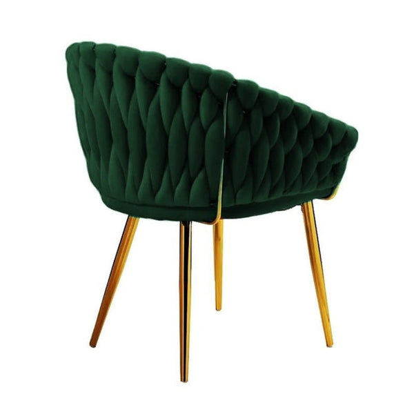 Serenita Emerald Green Modern Velvet Upholstered Living Room With Woven Back And Golden Metal Legs Mid Century Accent Set Of 2(Green) Dining Chairs