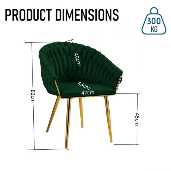 Serenita Emerald Green Modern Velvet Upholstered Living Room With Woven Back And Golden Metal Legs Mid Century Accent Set Of 2(Green) Dining Chairs
