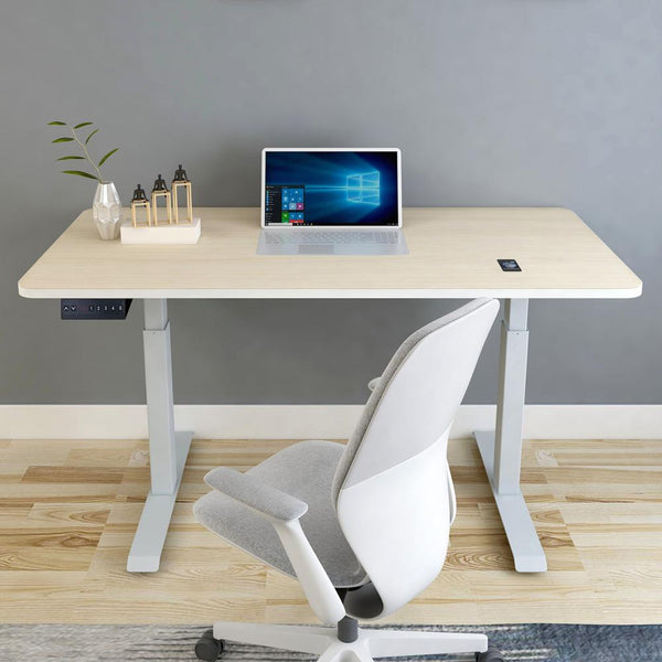Standing Desk Height Sit Motorised Grey Single Frame 120Cm Maple Top Standing Desks
