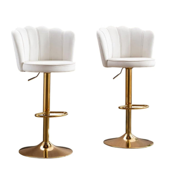 Set Of 2 White Velvet Swivel Bar Stools With Gold Base Benches Bar Stools