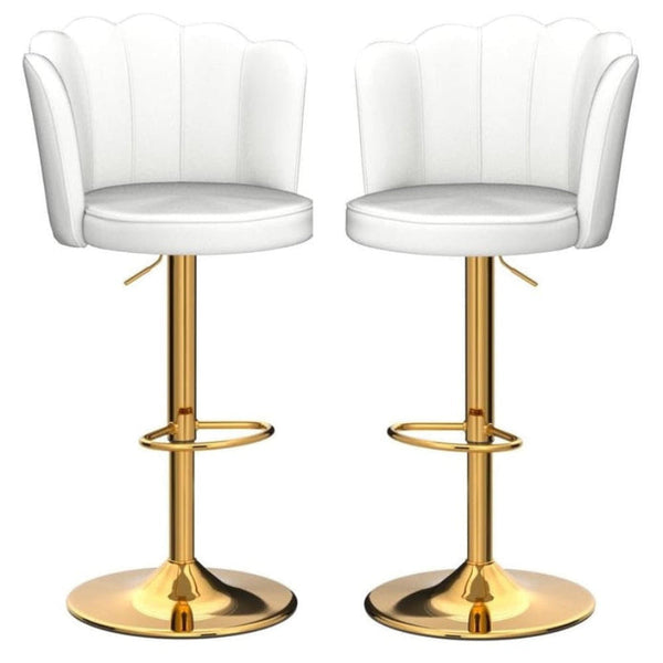 Set Of 2 White Velvet Swivel Bar Stools With Gold Base Benches Bar Stools