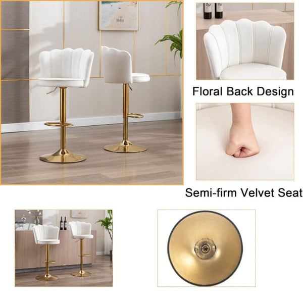 Set Of 2 White Velvet Swivel Bar Stools With Gold Base Benches Bar Stools