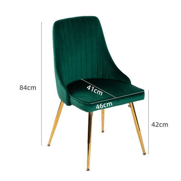 Viva Forever Set Of 2 Green Velvet Art Deco Design With Gold Metal Legs Dining Chairs