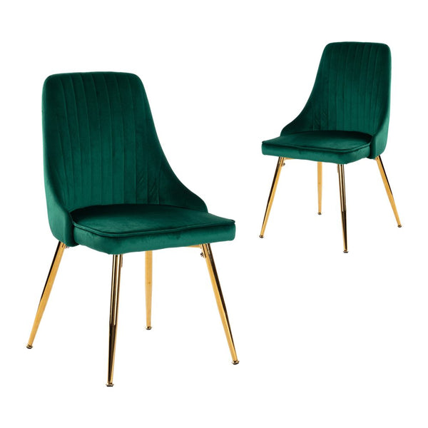 Viva Forever Set Of 2 Green Velvet Art Deco Design With Gold Metal Legs Dining Chairs