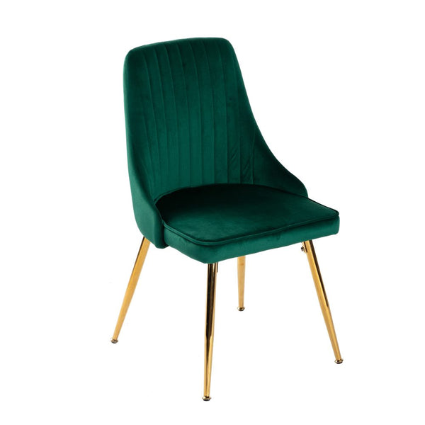Viva Forever Set Of 2 Green Velvet Art Deco Design With Gold Metal Legs Dining Chairs