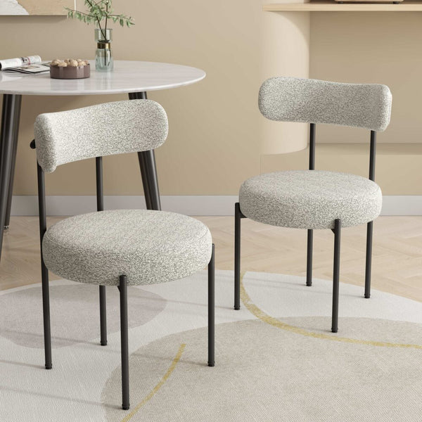 Luxe Boucle Cushioned Elsa In White Quartz Dining Chairs
