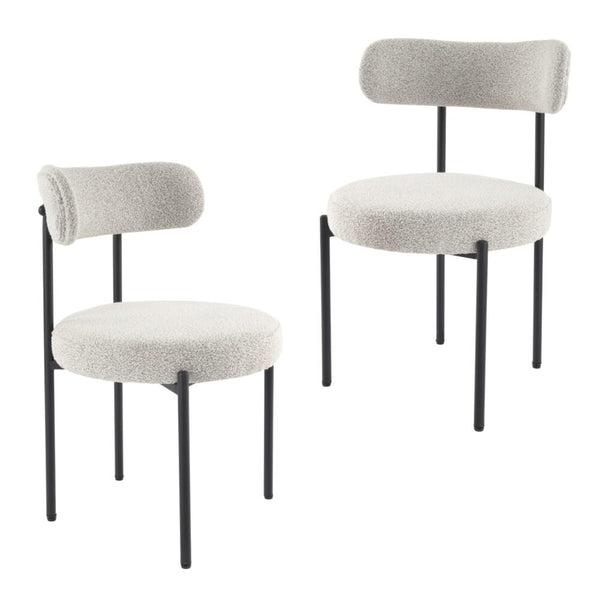 Luxe Boucle Cushioned Elsa In White Quartz Dining Chairs