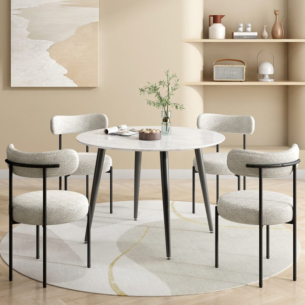 Luxe Boucle Cushioned Elsa In White Quartz Dining Chairs