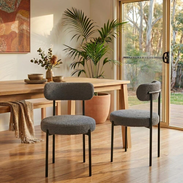 Elsa Slate Grey Boucle (Set Of 2) Mid Century Modern Dining Chairs