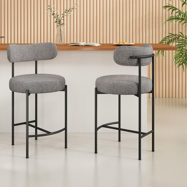 Contemporary Grey Boucle Elsa Low Bar Stools Benches Bar Stools
