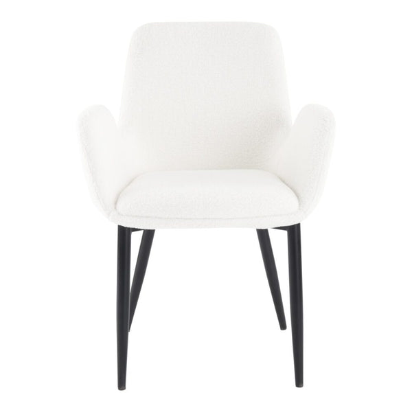 2 Pcs Boucle Teddy Sherpa Fabric Bliss Armrest Dining Chair Ensemble White Dining Chairs