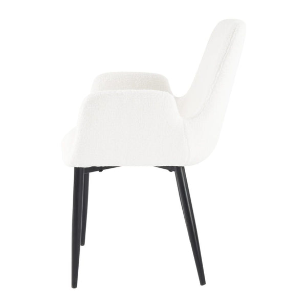 2 Pcs Boucle Teddy Sherpa Fabric Bliss Armrest Dining Chair Ensemble White Dining Chairs