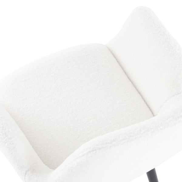 2 Pcs Boucle Teddy Sherpa Fabric Bliss Armrest Dining Chair Ensemble White Dining Chairs