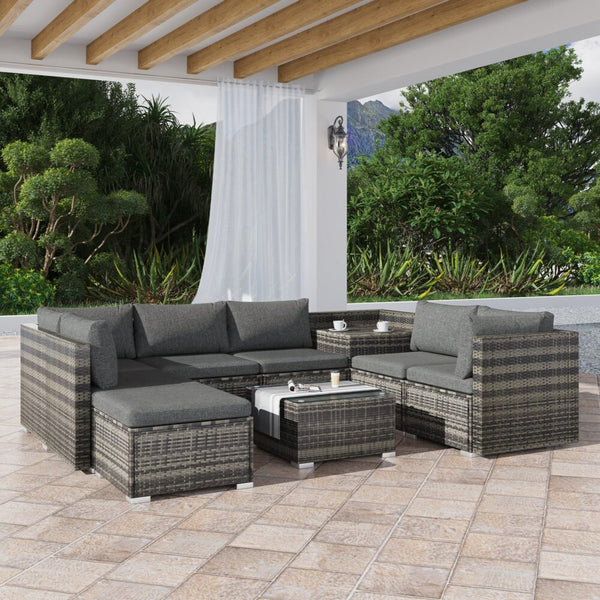 Large Modular Outdoor Ottoman Lounge Set In Grey Ottomans Footstools & Poufs