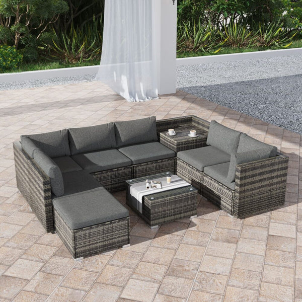 Large Modular Outdoor Ottoman Lounge Set In Grey Ottomans Footstools & Poufs