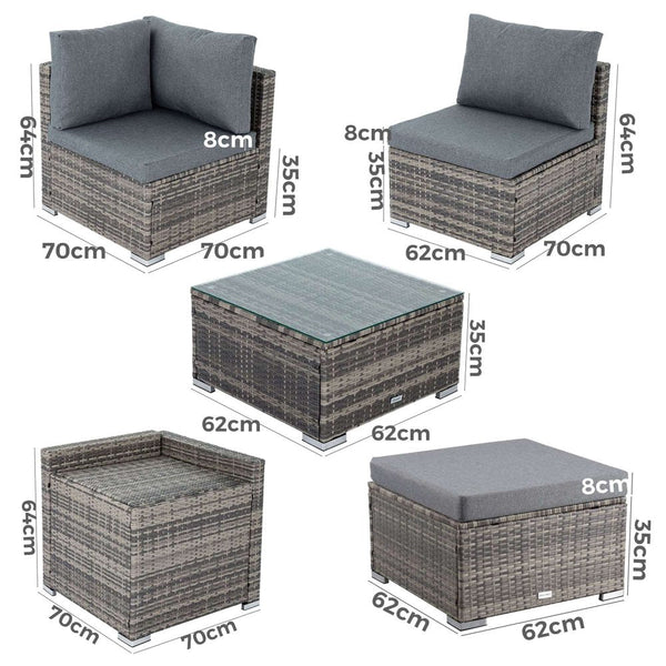 Large Modular Outdoor Ottoman Lounge Set In Grey Ottomans Footstools & Poufs