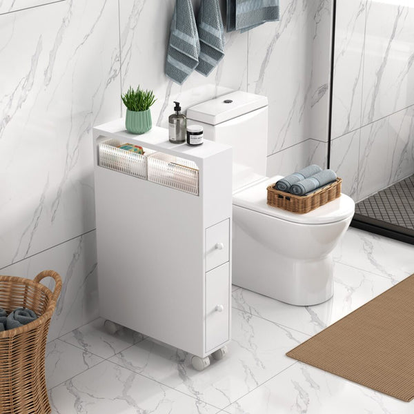 Removable Bathroom Side Cabinet Toilet Caddy With Storage Drawers White Bathroom Cabinets