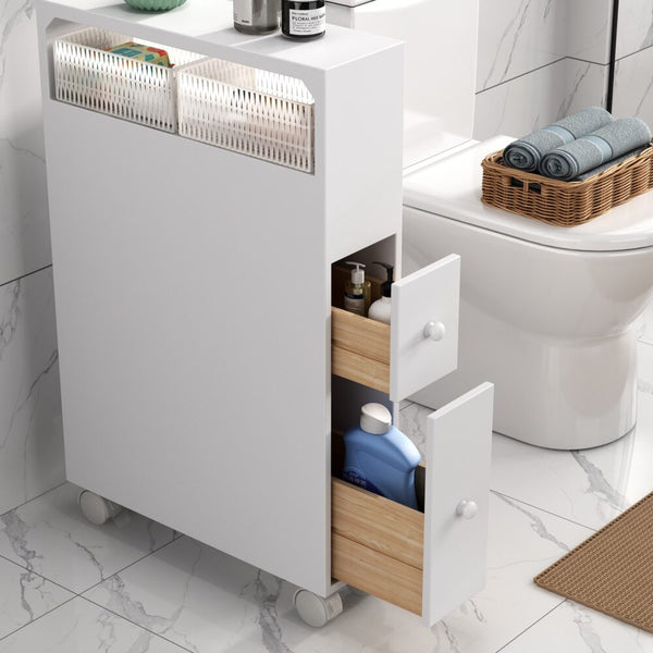 Removable Bathroom Side Cabinet Toilet Caddy With Storage Drawers White Bathroom Cabinets