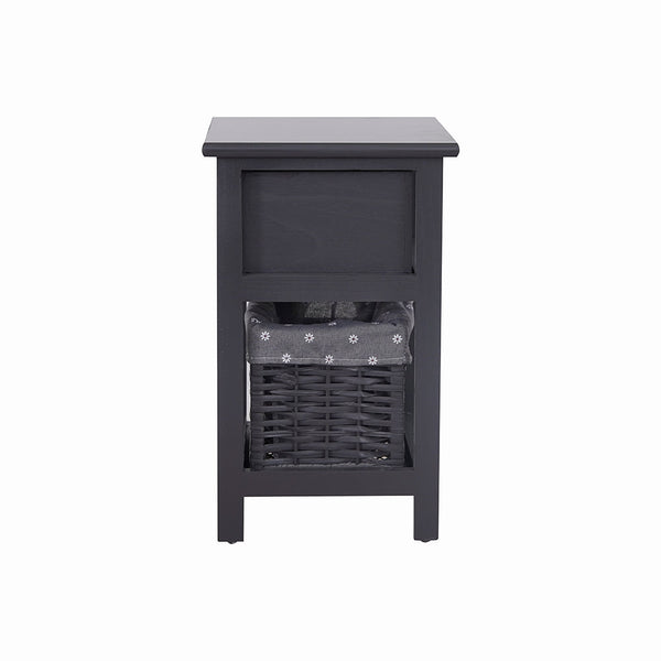 Grey Bedside Table With Wicker Basket Bedside Tables