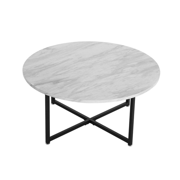 Dreamo White Marble Effect Round Coffee Table With Black Legs Coffee Tables