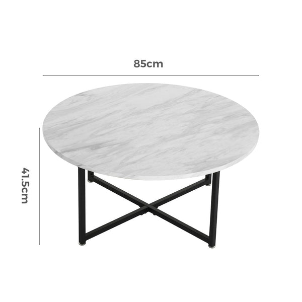 Dreamo White Marble Effect Round Coffee Table With Black Legs Coffee Tables