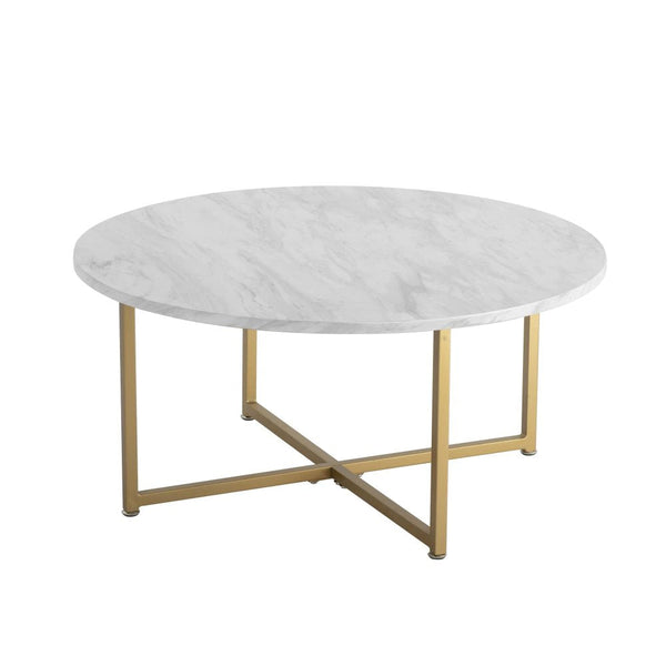 Dreamo White Marble Effect Round Coffee Table With Gold Legs Coffee Tables