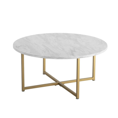 Dreamo White Marble Effect Round Coffee Table With Gold Legs Coffee Tables