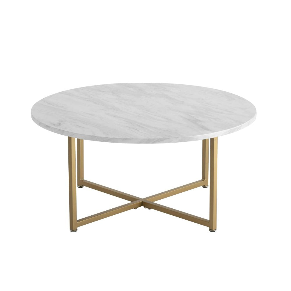 Dreamo White Marble Effect Round Coffee Table With Gold Legs Coffee Tables
