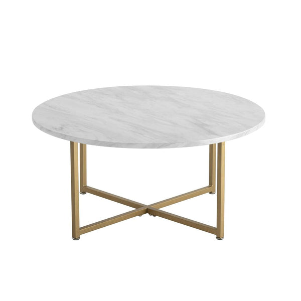 Dreamo White Marble Effect Round Coffee Table With Gold Legs Coffee Tables